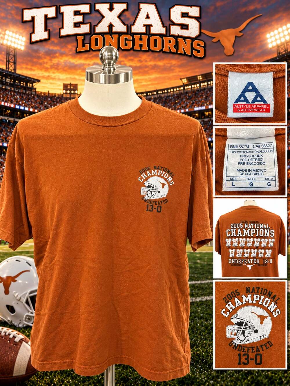 Vintage 2005 Texas Longhorns National Champions Football T-Shirt Large L